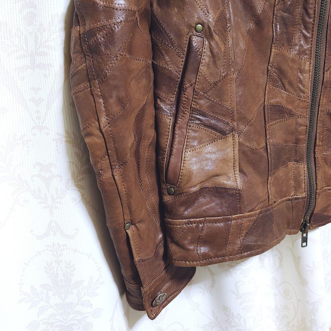 ラムレザー ジャケット 革ジャン メンズ ブラウン ヴィンテージ風 本革