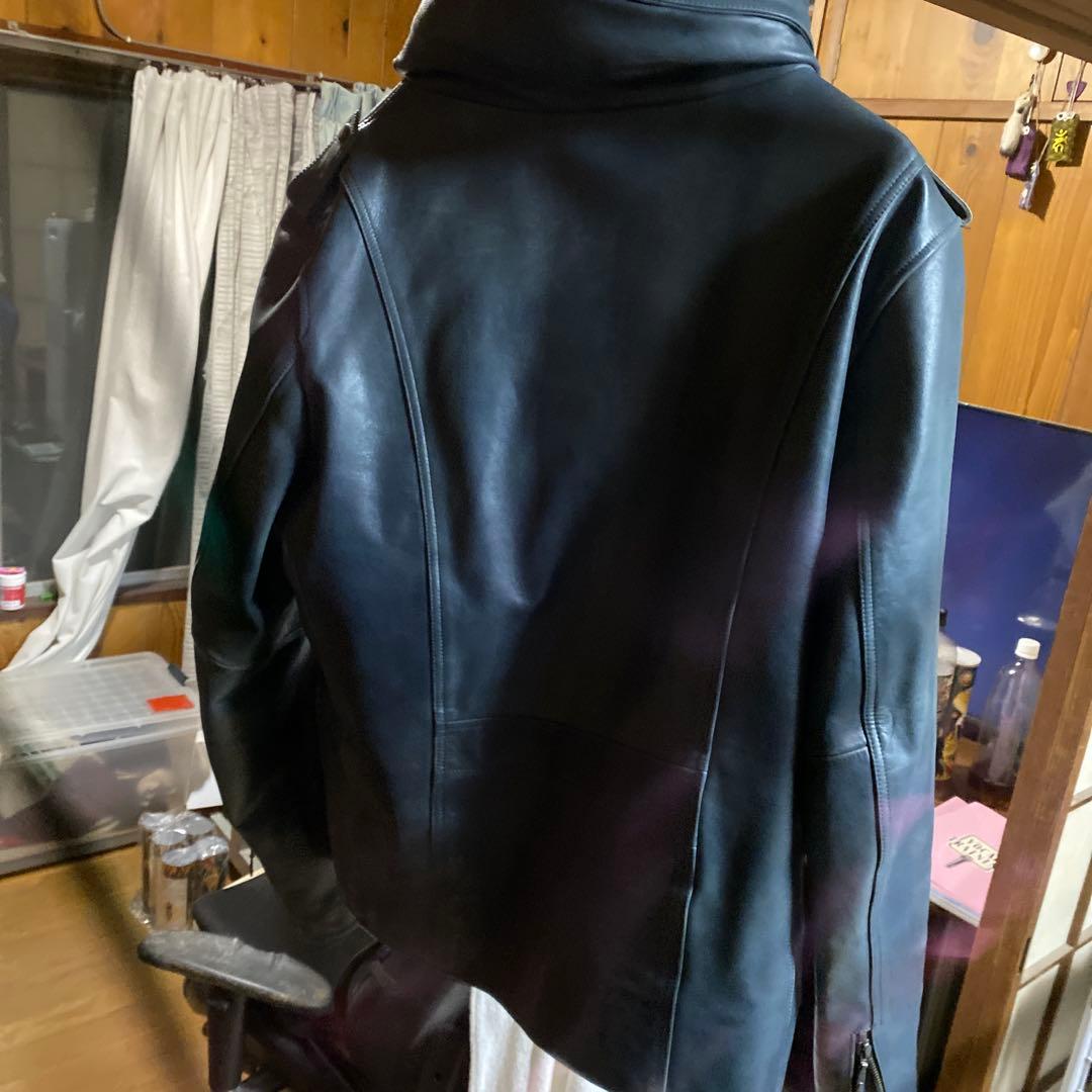 ダークブルー レザー シングルライダースジャケット