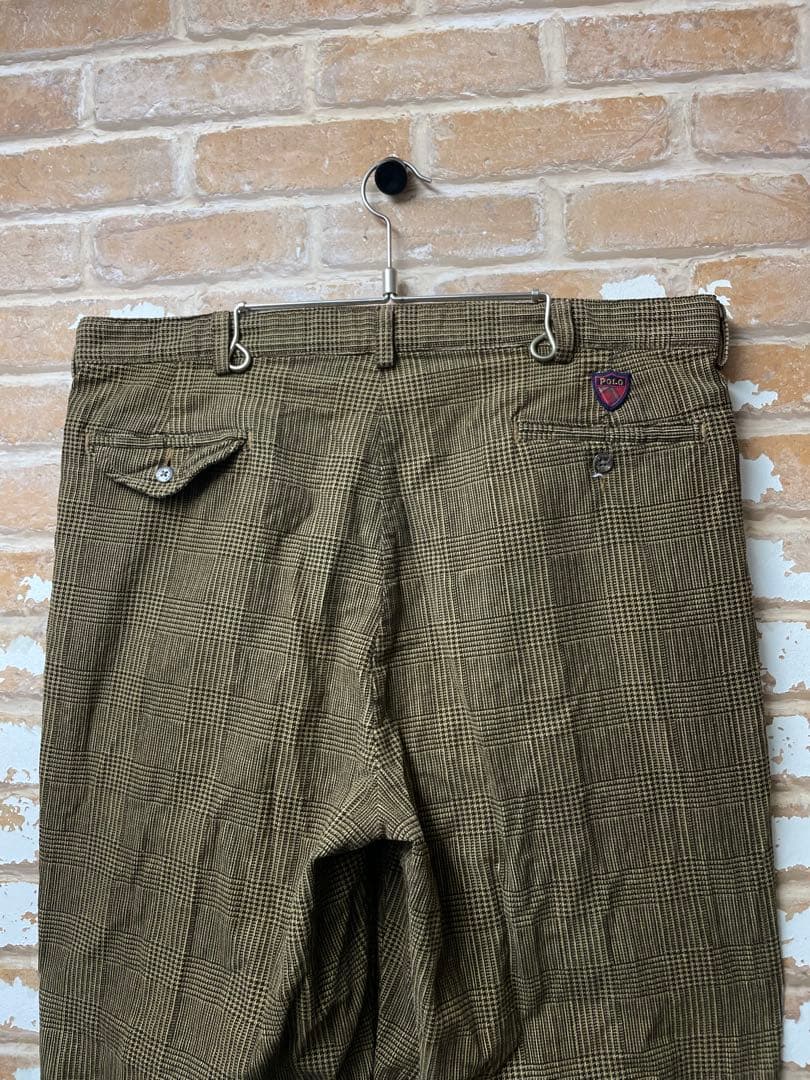 90s polo ラルフローレン コーデュロイパンツ　チェックパンツ　ベージュ