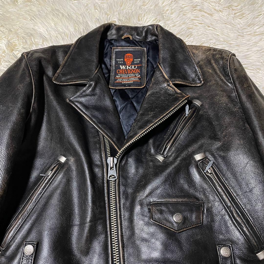 CHEVIGNON キルティング 牛革ライダース ダブルライダース