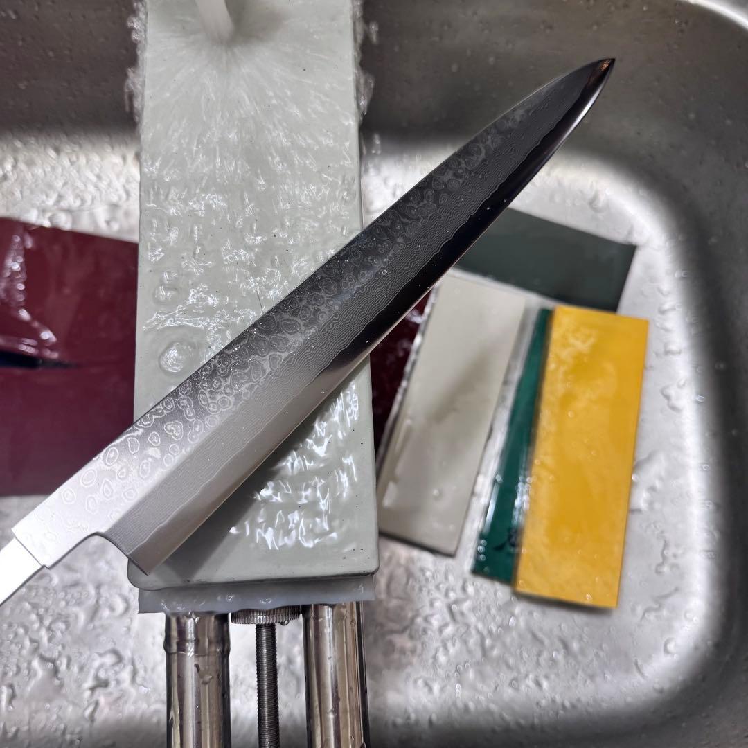 270mm 墨流し 柳刃包丁 紫檀八角柄 鏡面仕上げ 刺身包丁 和包丁。