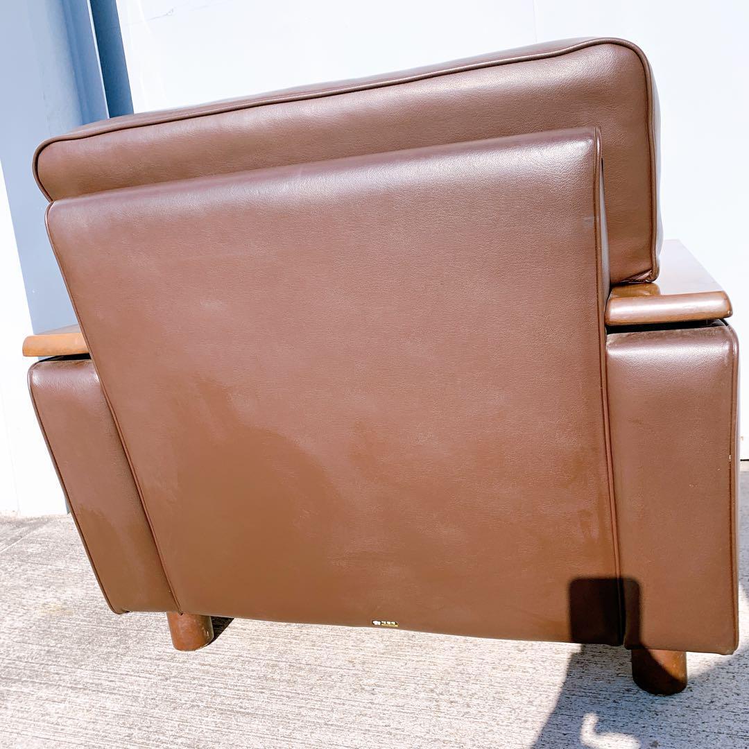 【送料無料】Karimoku カリモク レザー 1人掛けソファ 昭和レトロ 茶①