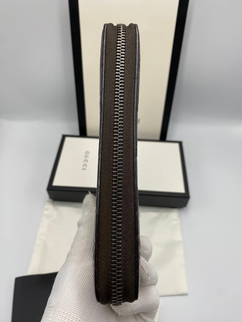 美品　グッチ　GUCCI　シマレザー　ブラウン　長財布　ラウンド　ファスナー