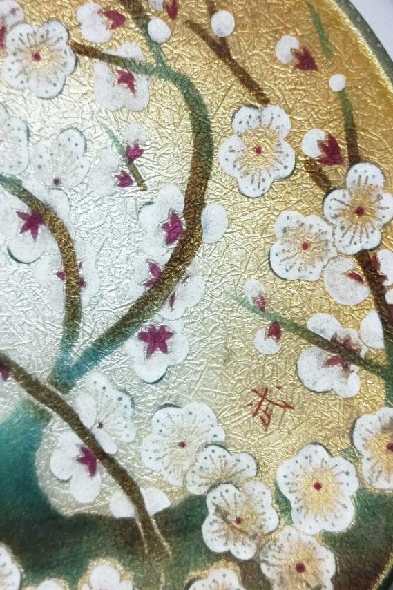 七宝焼き　銀彩　梅飾皿　金地梅 飾皿