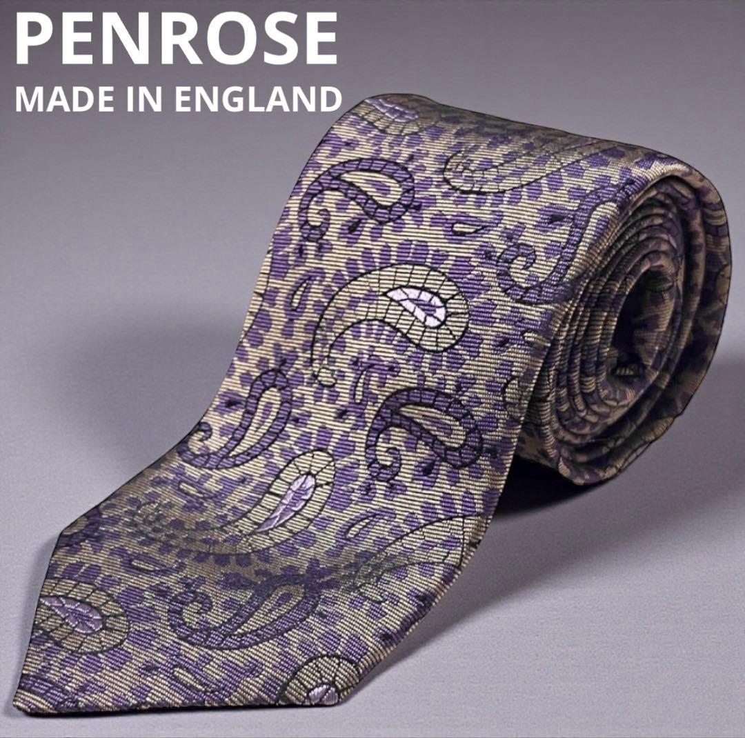 Penrose ペンローズ シルクネクタイ ペイズリー 6 イギリス製 グレー紫