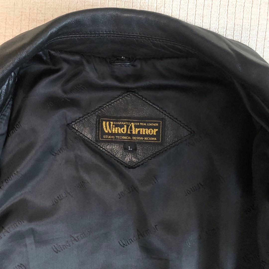 90s美品WIND ARMORラムレザーカーコート レザーコート羊革 本革 L黒