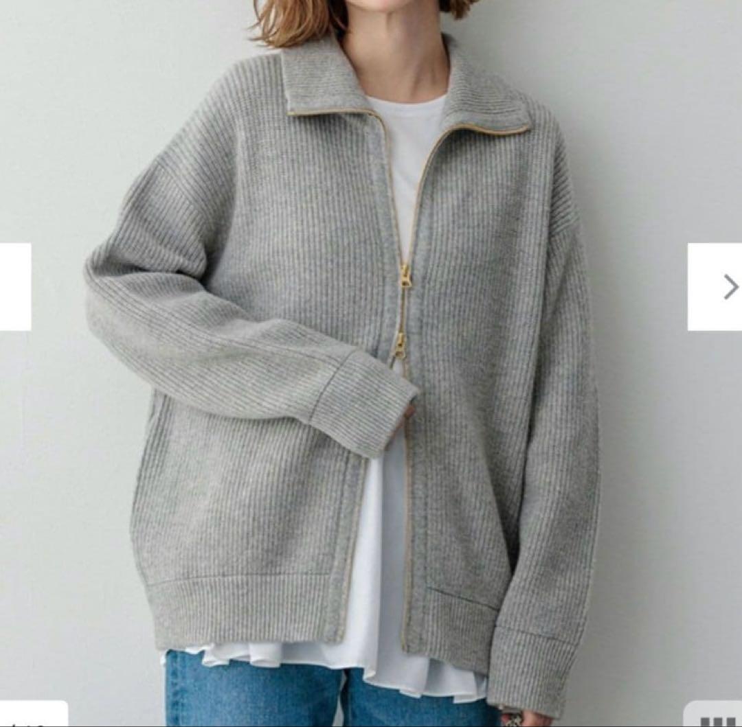 【23区】カシミヤブレンド ジップアップ ニットブルゾン ウール　グレー