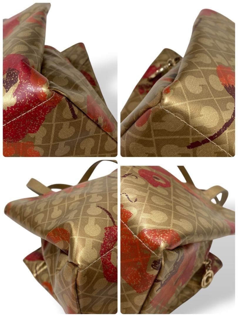 【保管品】ゲラルディーニ　ソフティ　トートバッグ　フラワー　花柄　ゴールド手提げ