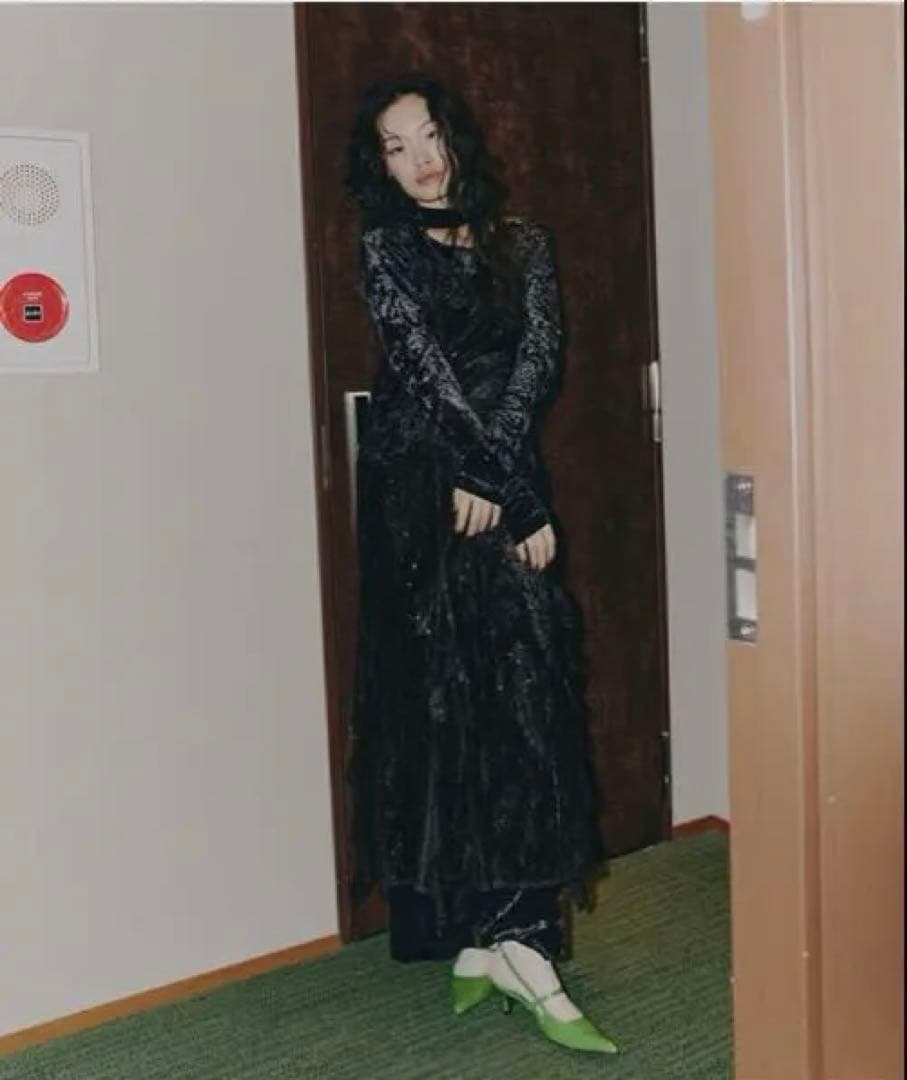 ANDRESDスパークルレースベロアドレス　L ブラック