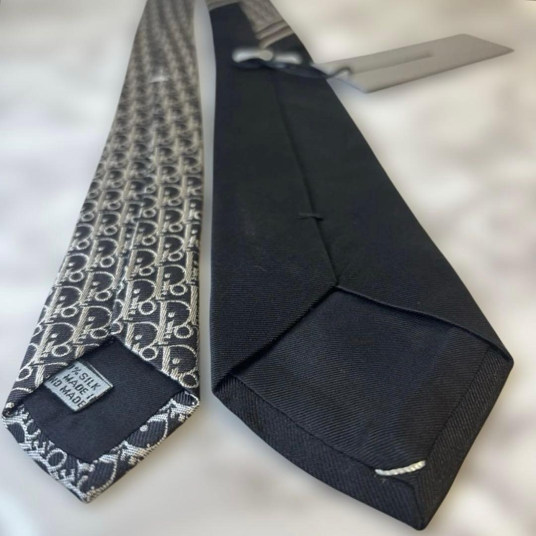 【タグ付き✨】DIOR ネクタイ　オブリーク柄　ブラック　黒色　シルバー　銀色