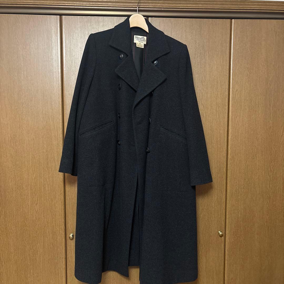 HERMÈS ダークグレー ダブルブレスト ロングコート 42