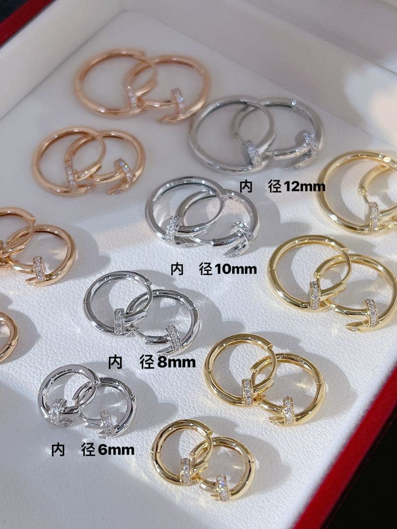 K18WG YG PG 両端ダイヤ入り 釘モチーフピアス 18金