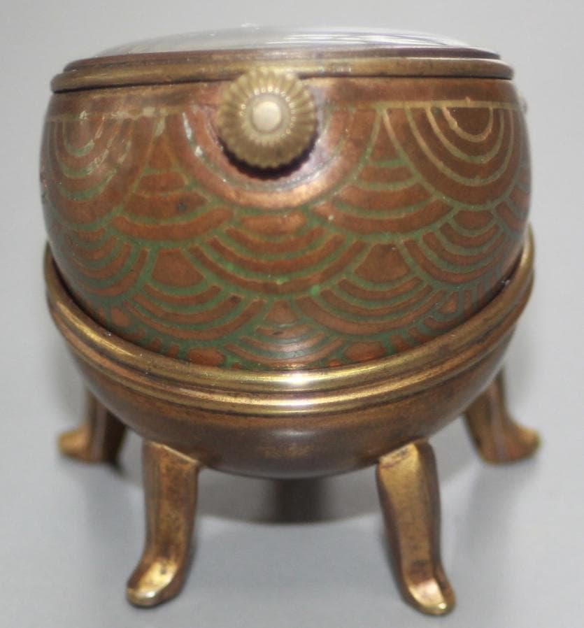 珍品 手巻き 置時計 エナメル 琺瑯 EXERT球形 五つ脚台座付き 稼働品