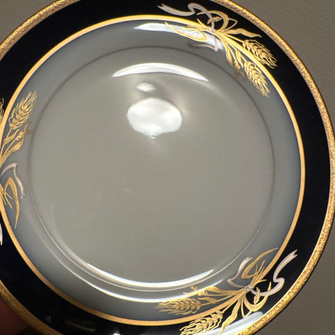 大倉陶園　ロイヤルブルー　瑠璃金彩金蝕稲穂　デザートプレート　16.8cm