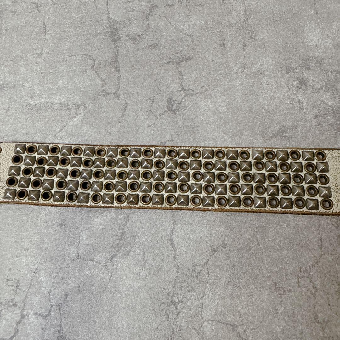 ヒステリックグラマー x バルタザール ロゴ スタッズ レザー ベルト ホワイト