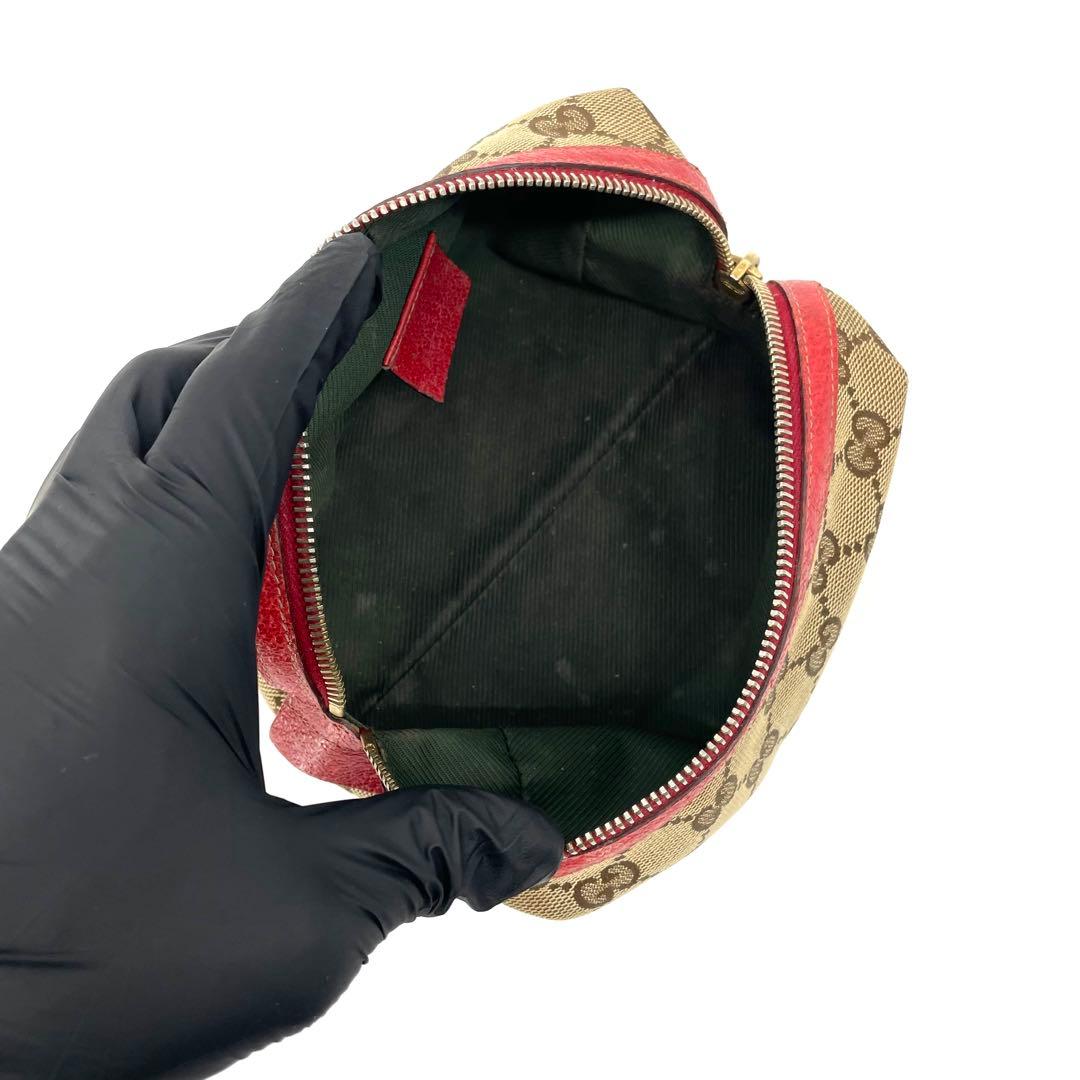 グッチ✨GGキャンバス 化粧ポーチ ミニチャーム付 バニティバッグ レッド 箱付