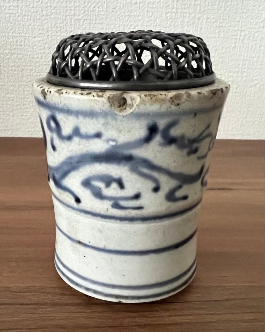 年代物 古染香炉 純銀火屋 香合 箱付き アンティーク