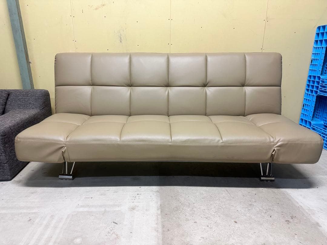 ベージュ 合成皮革 ソファベッド