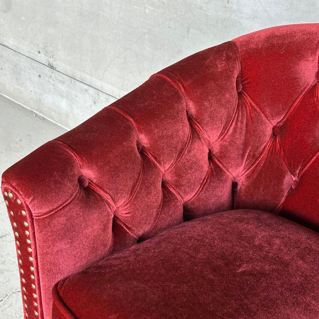 ★VINCENT★チェスターフィールド 1Pソファ ベルベット アンティーク風