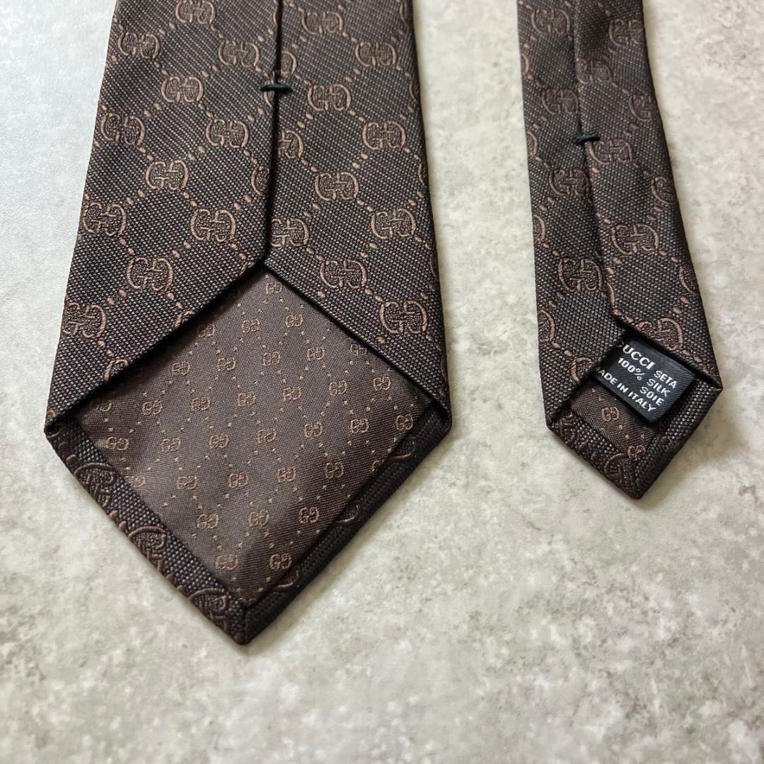 美品 GUCCI グッチ ネクタイ GG柄 インターロッキング ブラウン 茶色