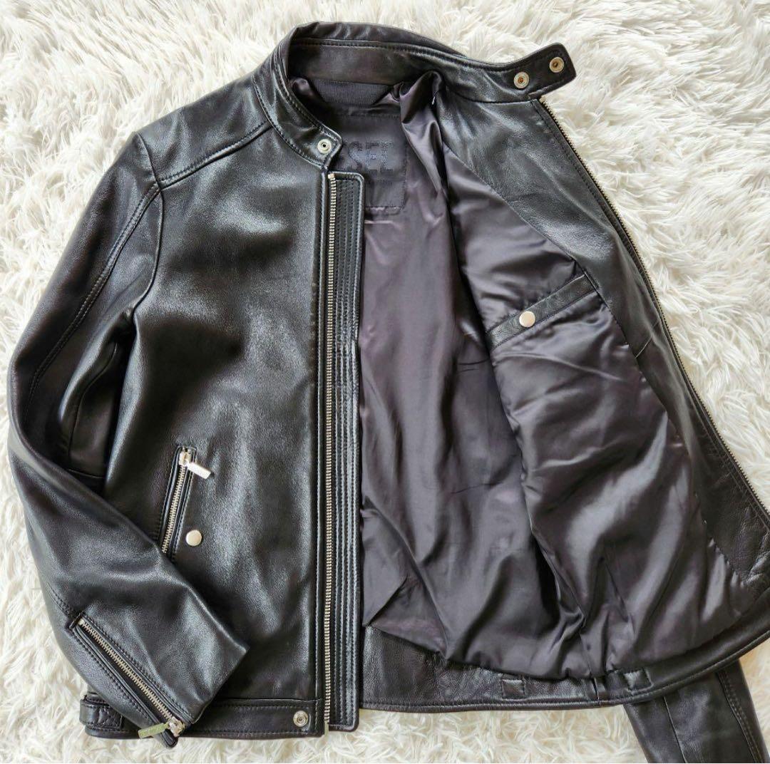 【美品】 DIESEL レザージャケット シングル ライダース 肩ロゴ　黒　S