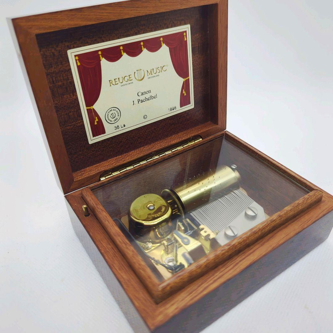 〈極美品〉REUGE カノン シリンダー式 オルゴール 36弁 ピアノ塗装 瘤杢