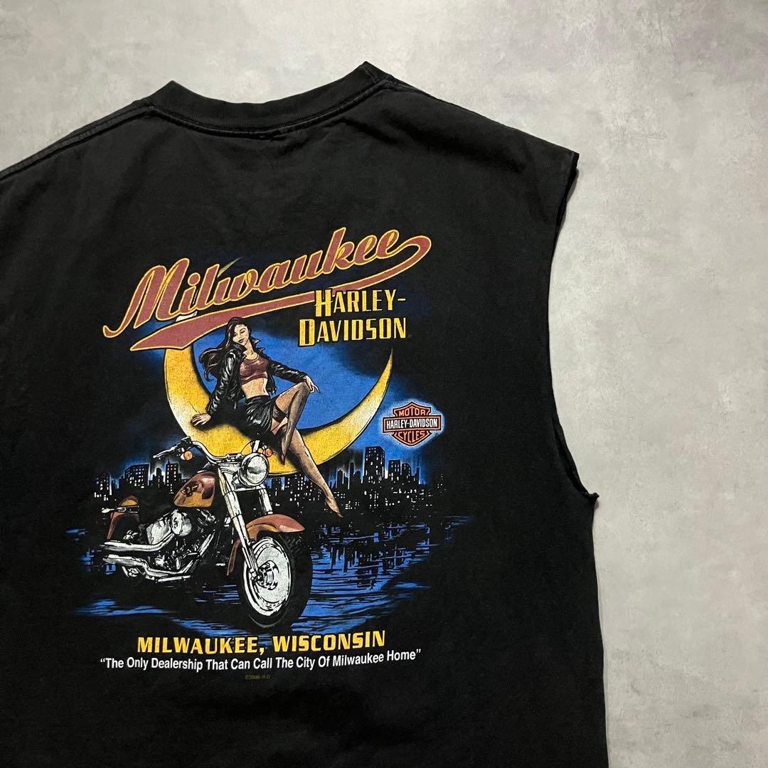 00s ハーレーダビッドソン ガール エロ ノースリーブ Tシャツ tee 古着