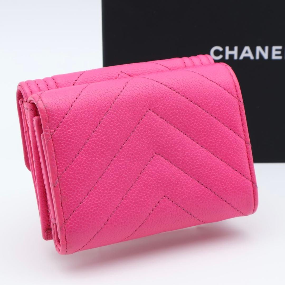 【極美品】CHANEL ボーイシャネル　Vステッチ 三つ折り財布　ピンク