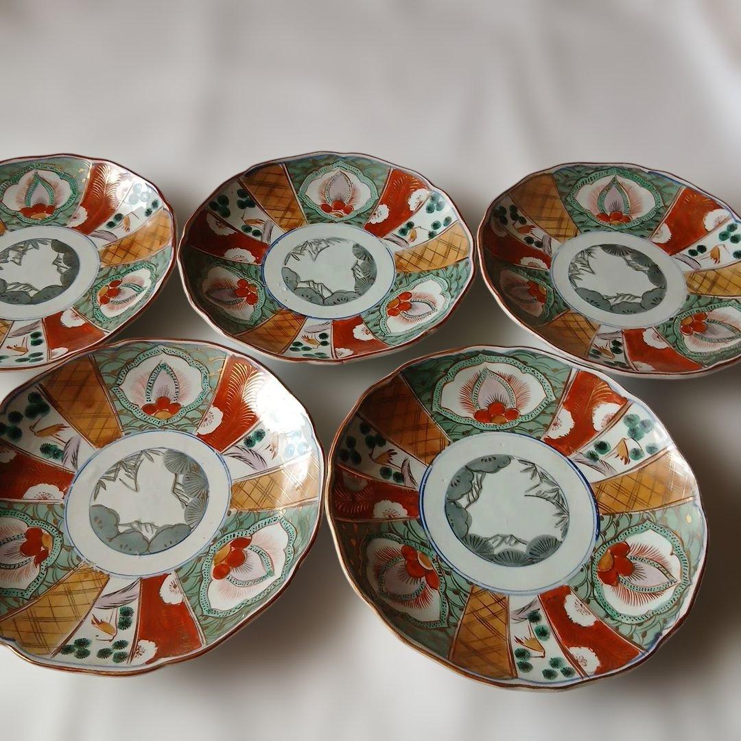 アンティーク 和風花柄陶磁器皿20枚セット 手書き