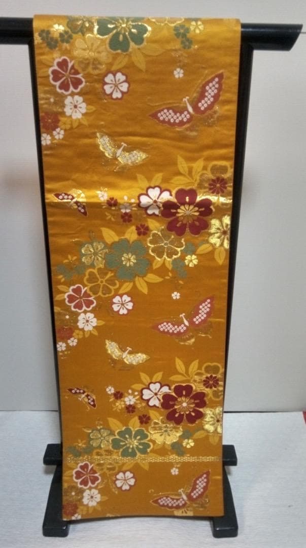 正絹　七歳　祝い帯　七五三　橙色　花柄　仕立て上り　女の子