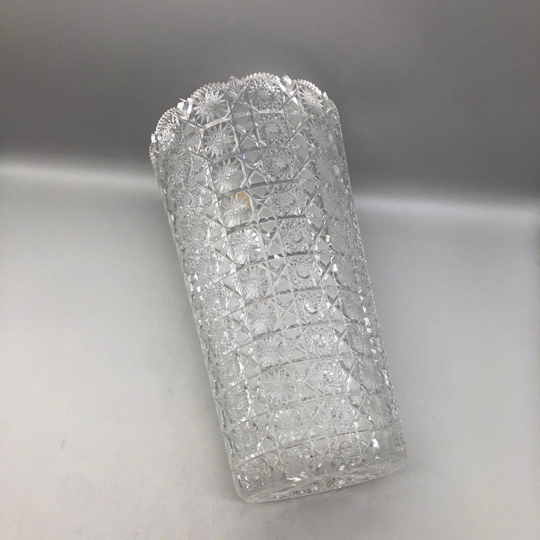 新品未使用箱入りボヘミアクリスタルカットフラワーベース花瓶31cm高級工芸品