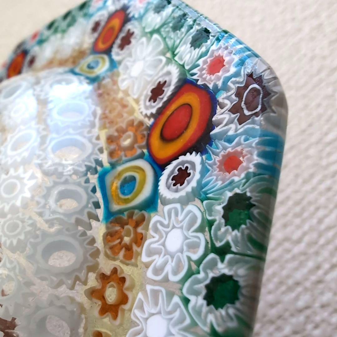 ミルフィオリ　中古　八角形 ガラス皿 多色 花模様