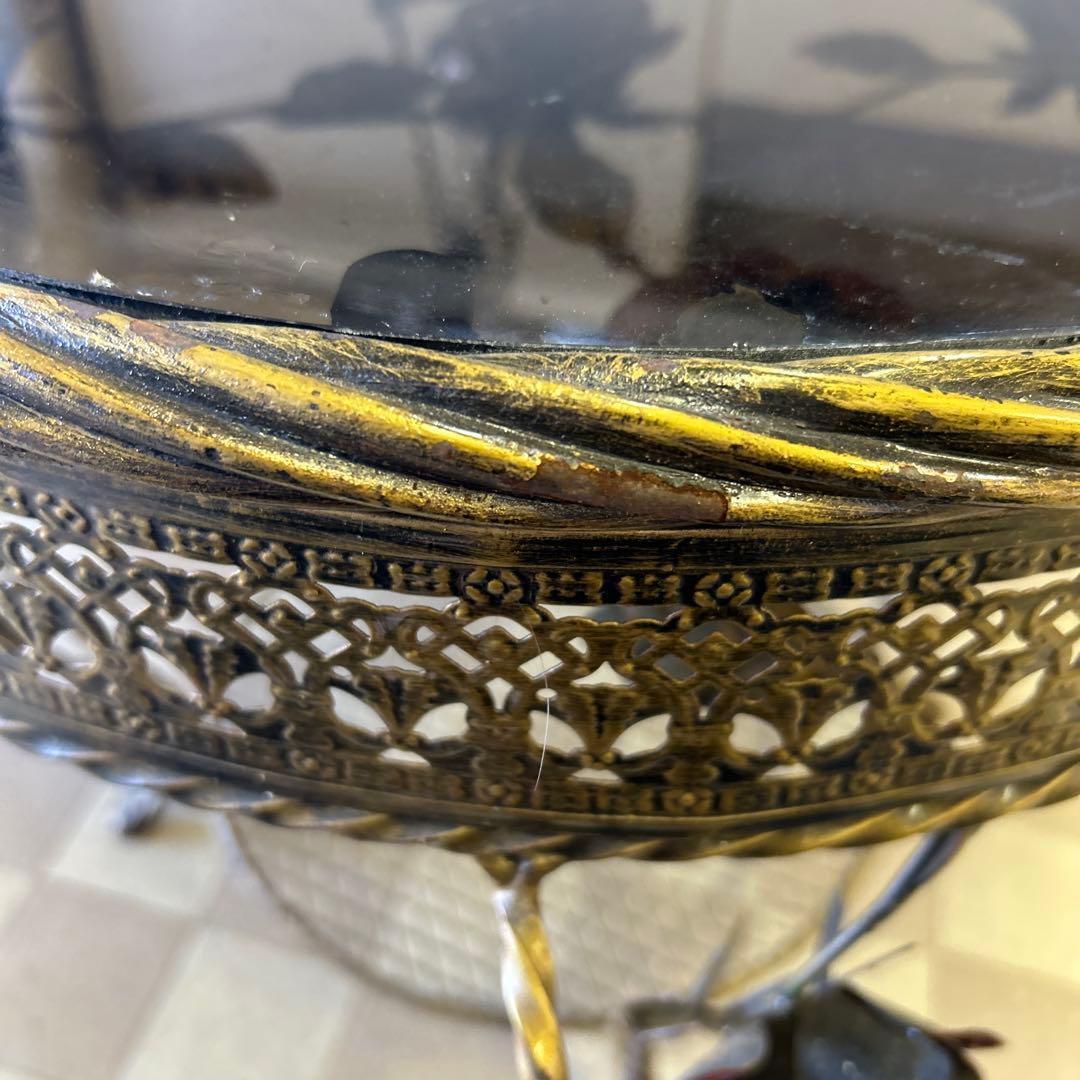 アンティーク薔薇装飾 サイドテーブル 天板ガラス バラ丸テーブル