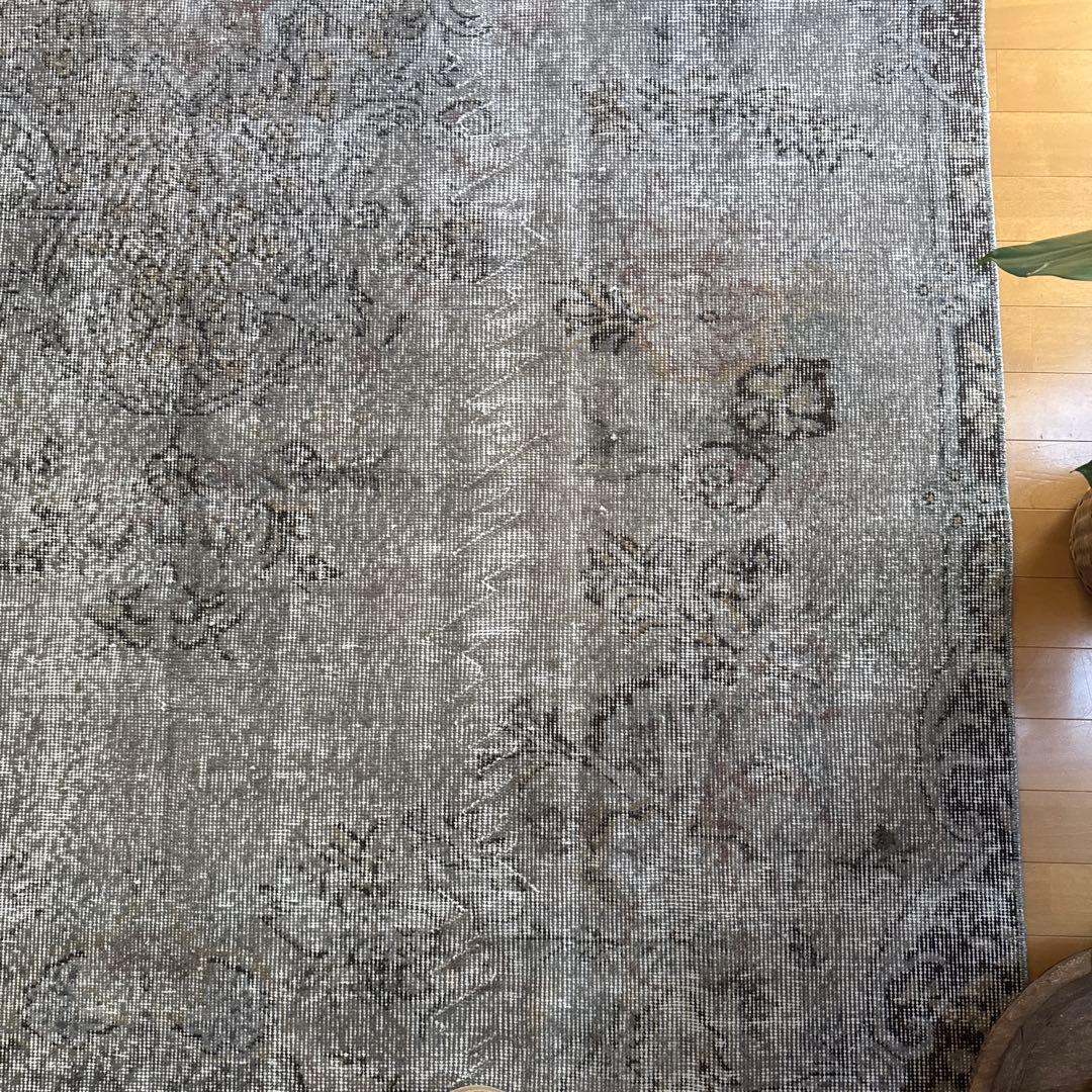 超大判182×293 貴重グレイオーバーダイ　メダリオン　トルコヴィンテージラグ