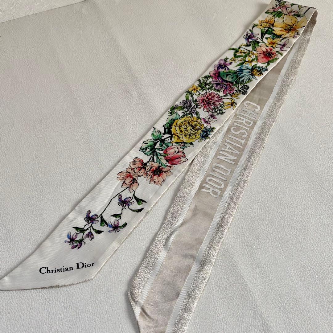 【クリスチャンディオール】ミッツァ リボンスカーフ 花柄 フラワー フローラ