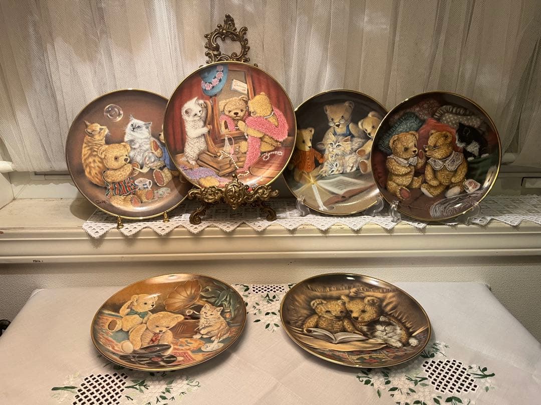 限定品フランクリンミント 飾り皿 テディーベアー と猫 6枚セット