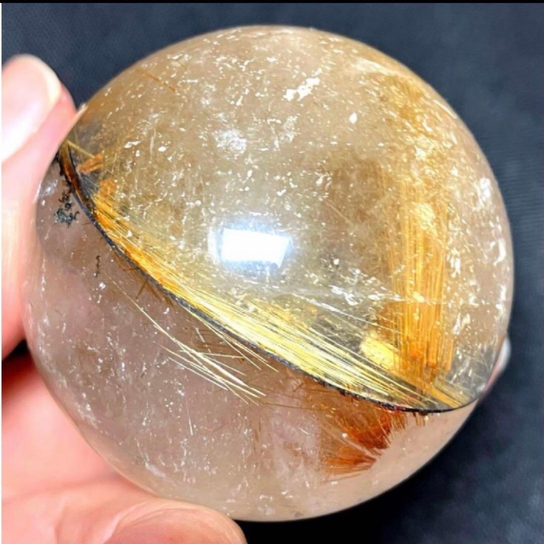 45mm ゴールドルチルクォーツ　丸玉　スフィア　金針水晶