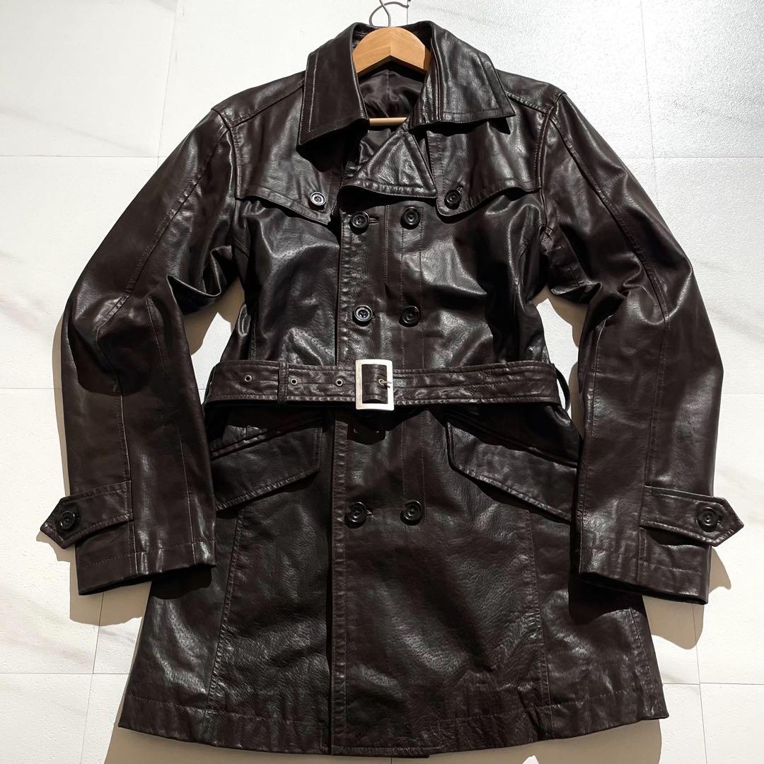 【美品◦2XL✨】アトリエサブメン レザートレンチコート ベルト ブラウン 52