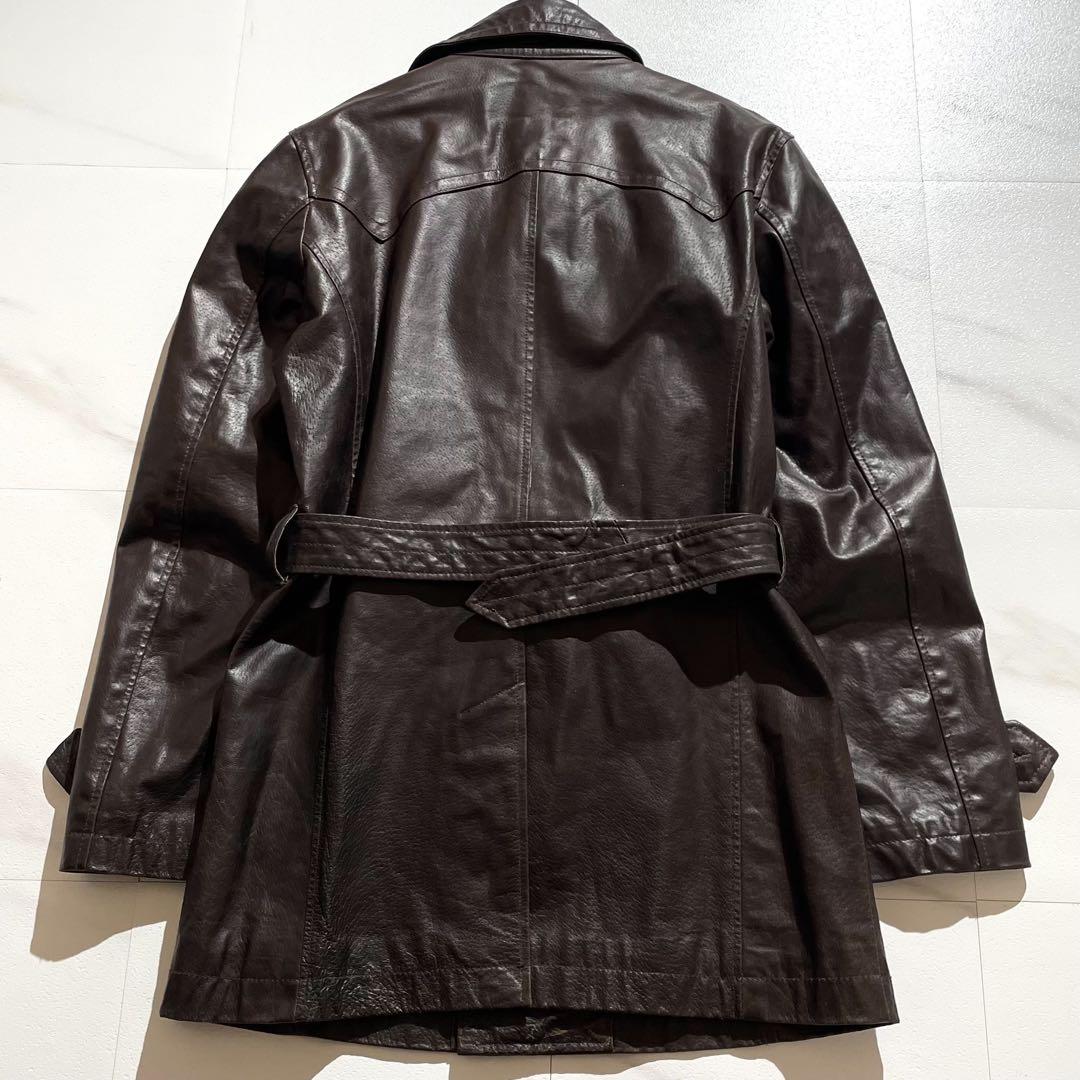 【美品◦2XL✨】アトリエサブメン レザートレンチコート ベルト ブラウン 52