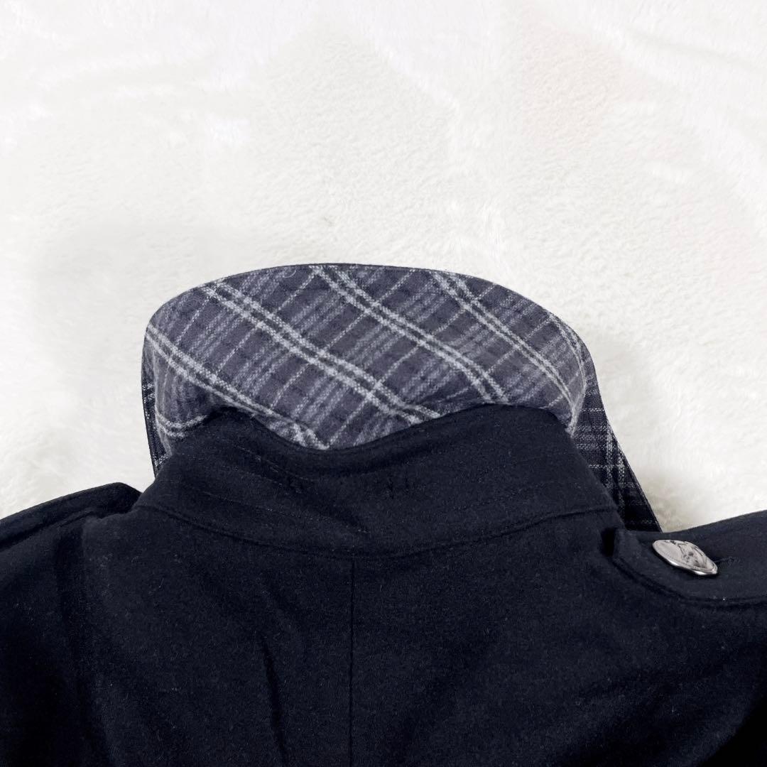 バーバリーブラックレーベル 銀ボタン マリンコート カシミヤ ウールコート