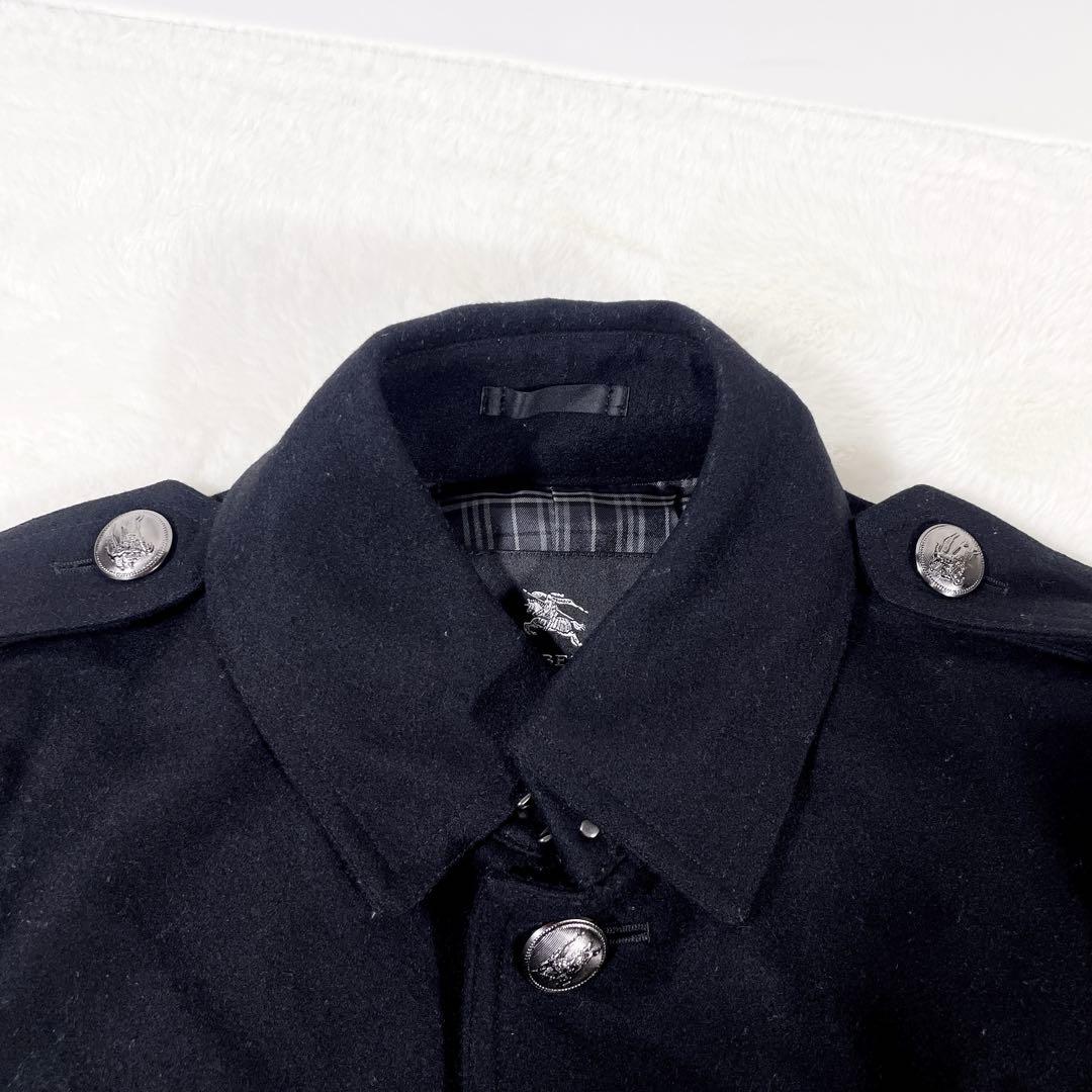 バーバリーブラックレーベル 銀ボタン マリンコート カシミヤ ウールコート