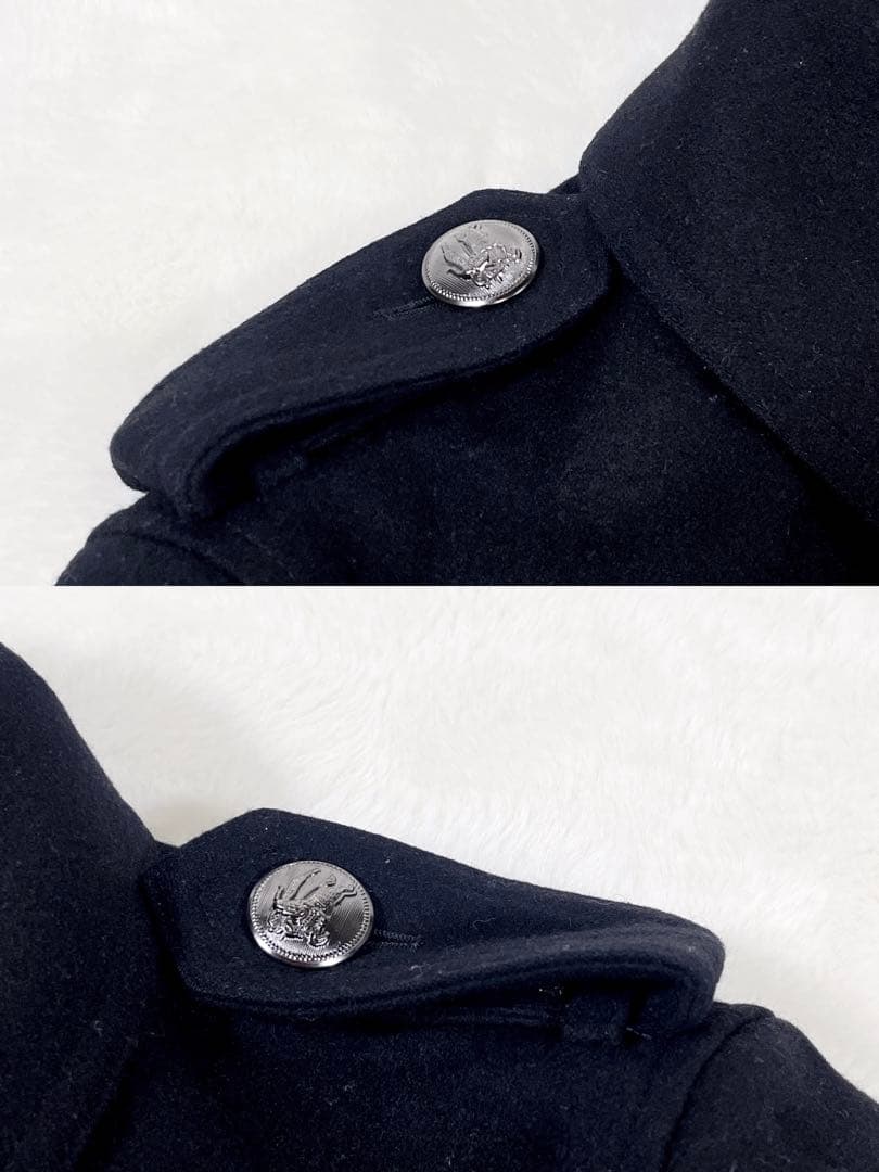 バーバリーブラックレーベル 銀ボタン マリンコート カシミヤ ウールコート