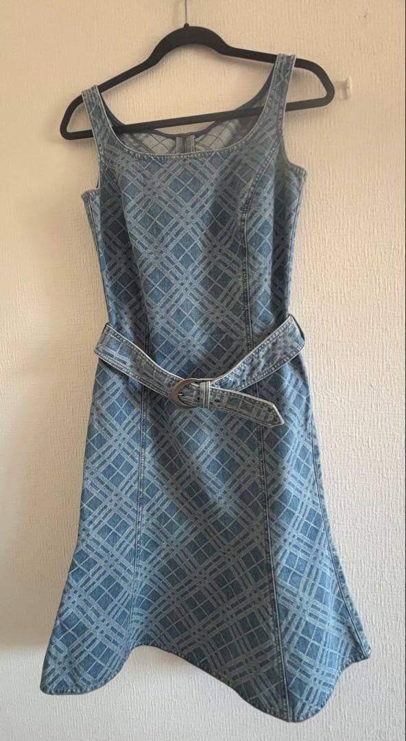 【希少】バーバリーブルーレーベル　デニムノバチェック　ノースリーブワンピース38