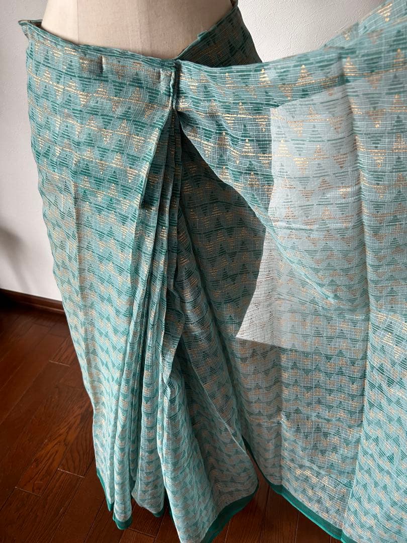 サリー 簡単着用 ワンタッチ Fabindia グリーン系