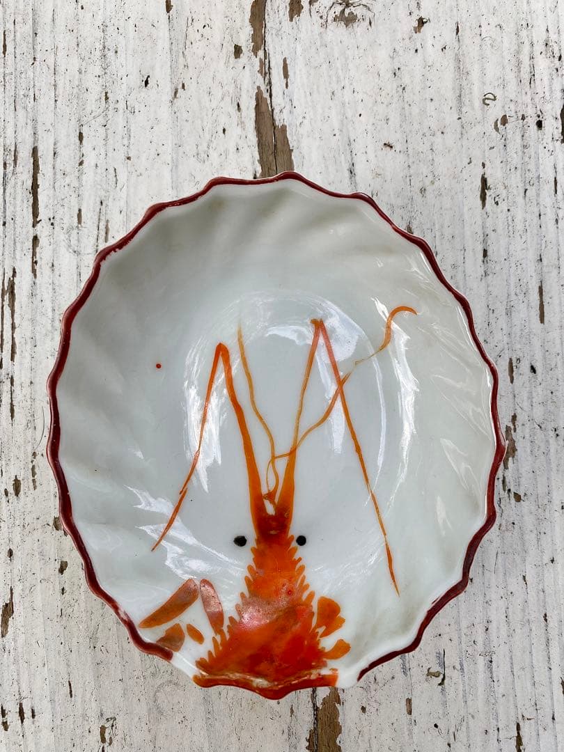 台湾 ヴィンテージ 海老絵付け 小皿 5枚セット 民藝 古道具 アンティーク