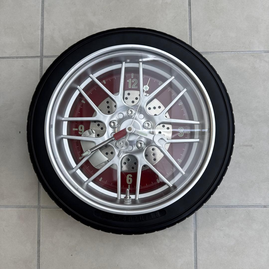 ホイールデザイン 掛時計 シルバー 赤