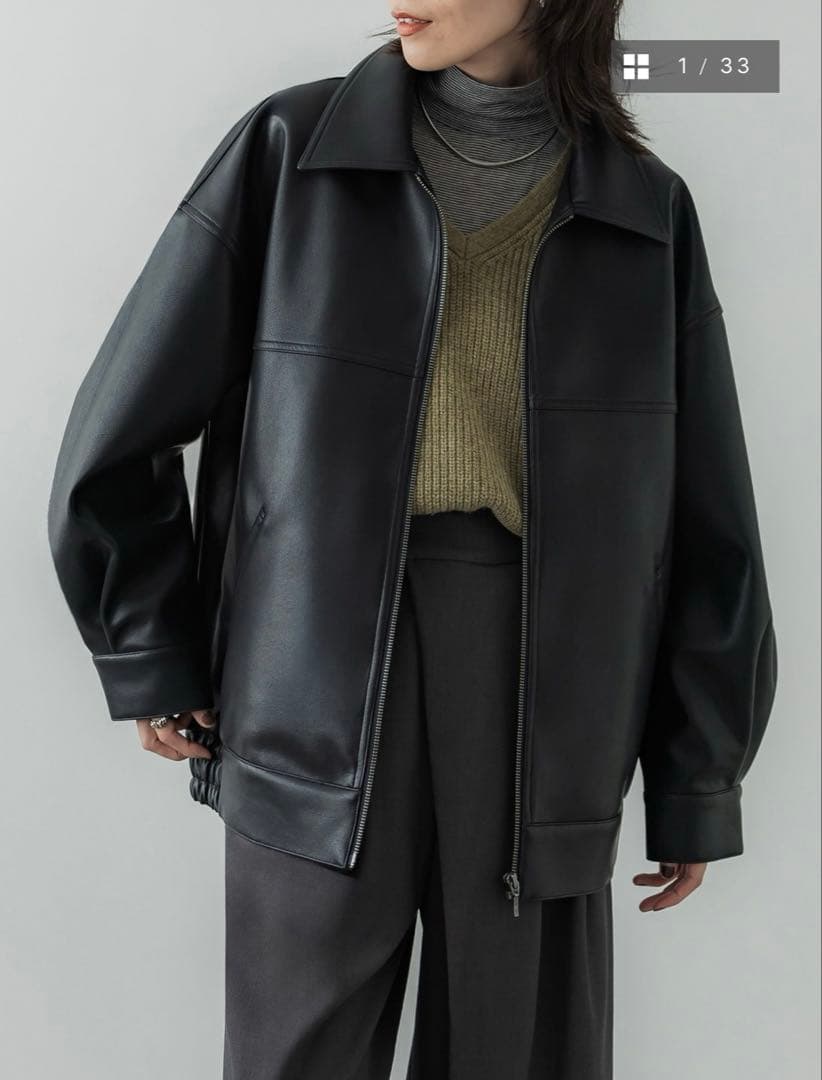 crewre フェイクレザージップブルゾン black 完売品