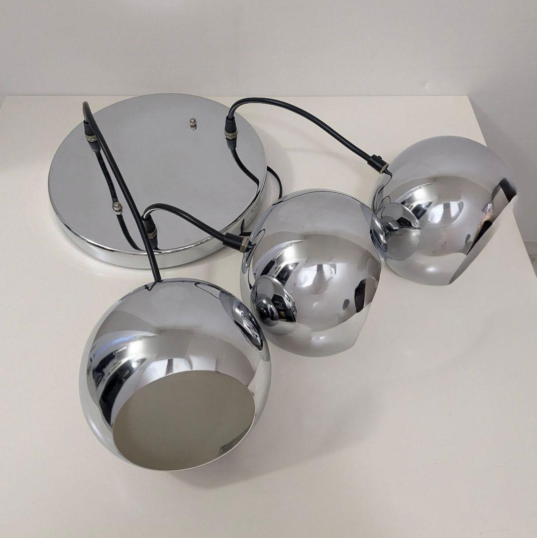クロームメタル ペンダントランプ 3灯 スペースエイジ ミッドセンチュリー