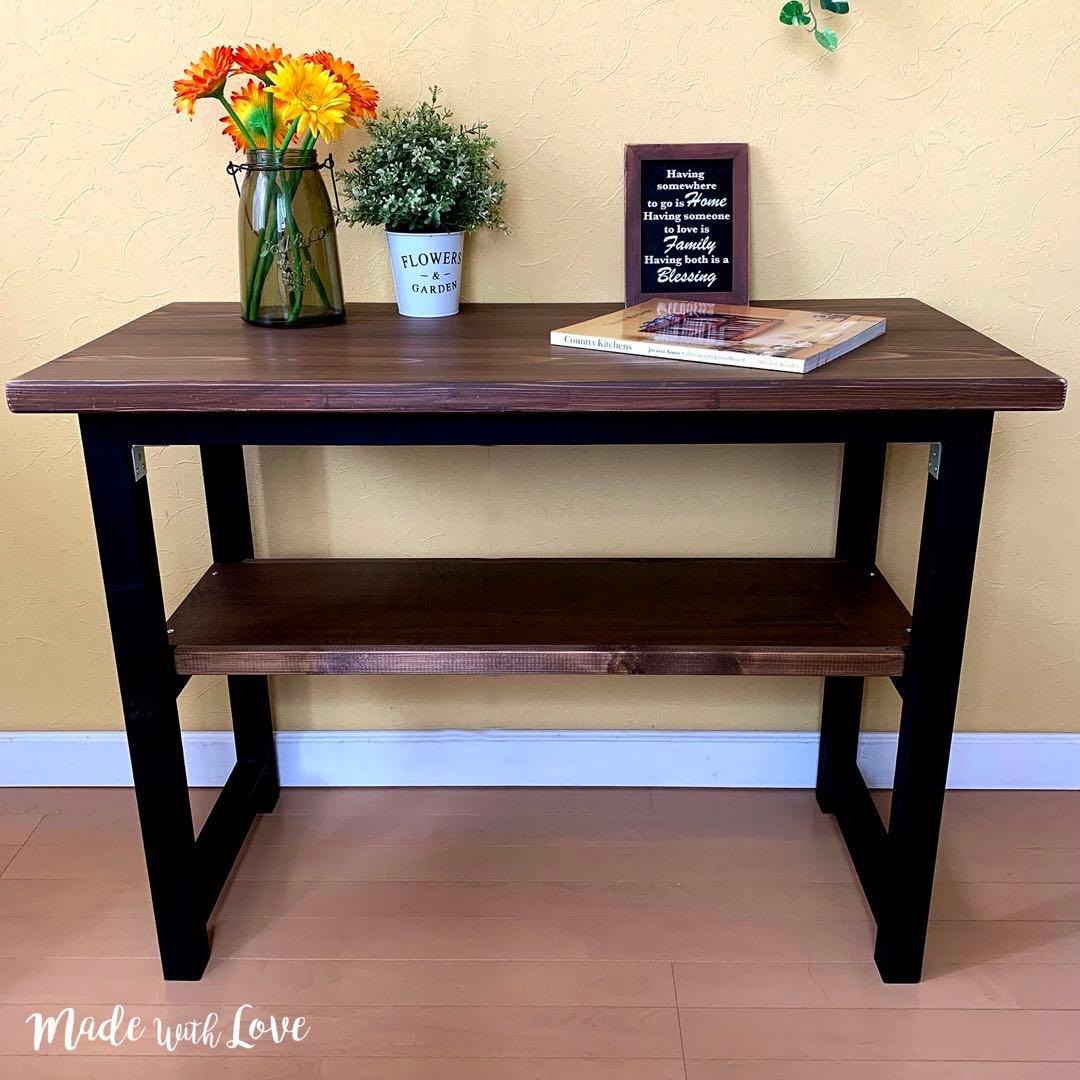 【2色の木製テーブル/棚付き】コンソール/店舗ディスプレイ/カフェ(組み立て式)