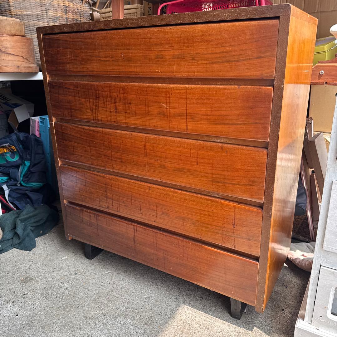 ★処分価格★脚付き　アンティーク　木製5段タンス ブラウン